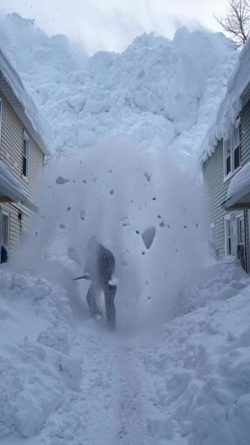 extreme snowfall, where the snow has piled up so high that it buries entire buildings and