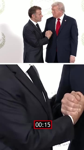 Trump's very long handshake with Macron