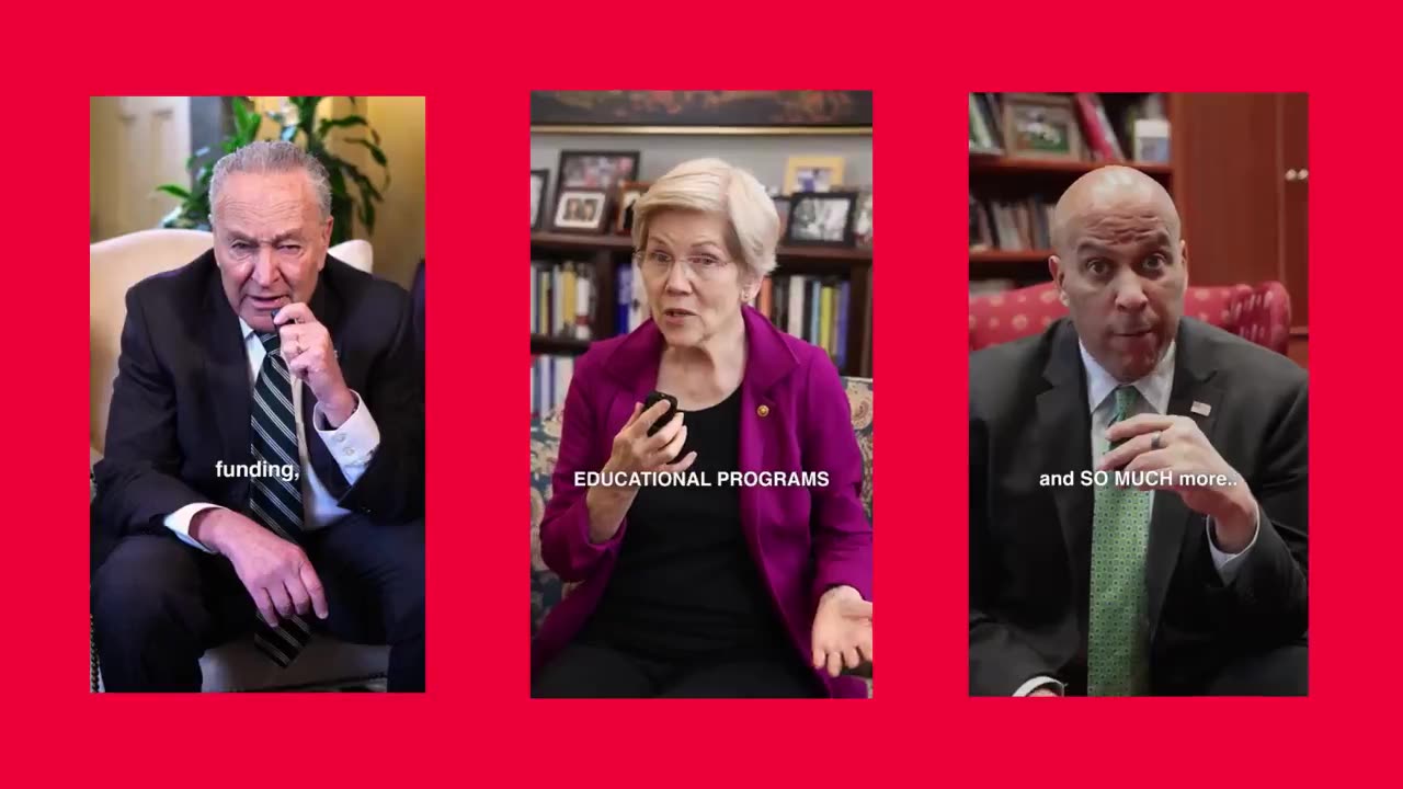 Chuck Schumer, Elizabeth Warren and Cory Booker