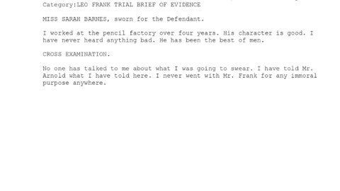 MISS SARAH BARNES, Sworn In For The Defendant, 141st To Testify