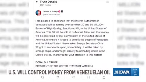 Trump says US to get 30 million to 50 million barrels of oil from Venezuela