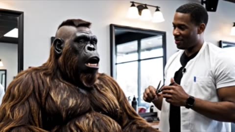 Big foot goes to the barbers 💈!! #bigfoot #viral #barbers #tyrone