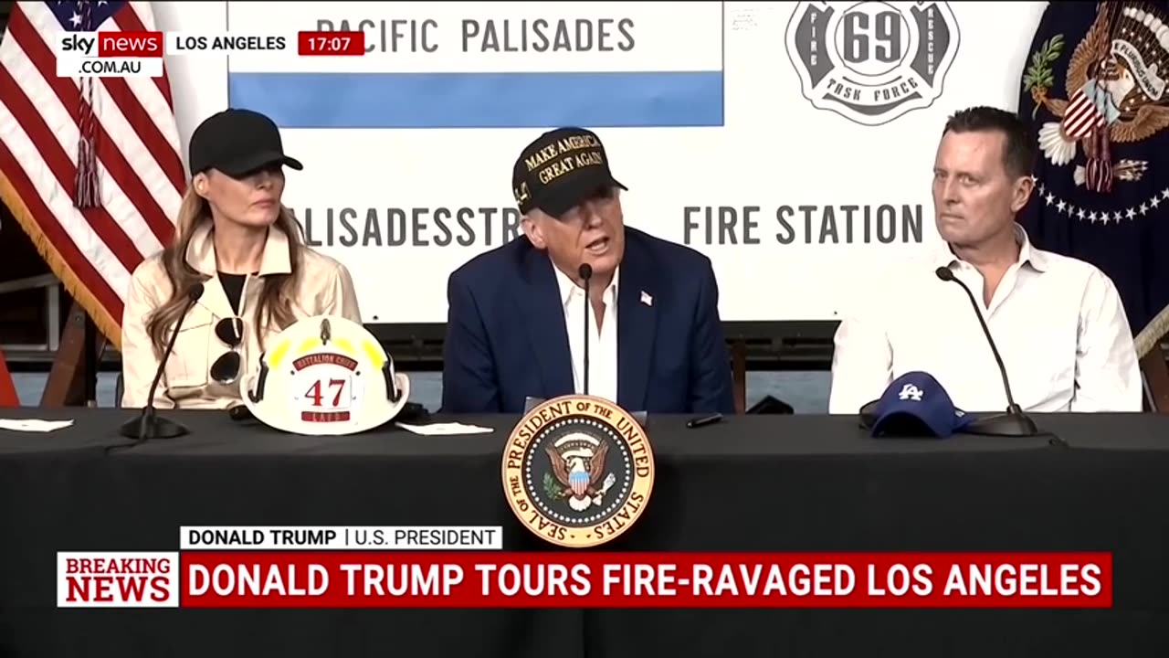 Donald Trump addresses media after touring fire-ravaged Los Angeles County