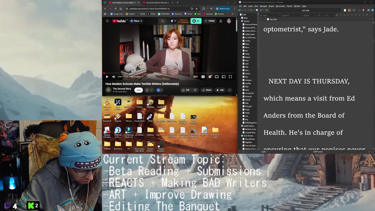 Beta Reading + REACTS + Commentary + Creating BAD Writers! Wheel of Time! Art Arc Drawing: Twist and Flick! Letters from Trevor! !discord