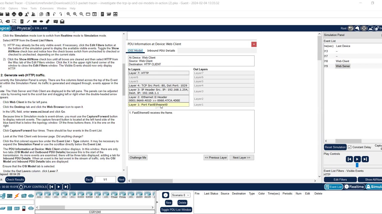 CCNAv7 - Chapter 3 Simulation Mode PDUs