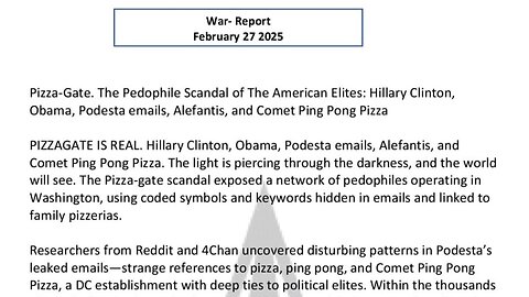 WAR REPORT - FEBRUARY 27 2025 - THE PEDOPHILE SCANDAL OF THE AMERICAN ELITES