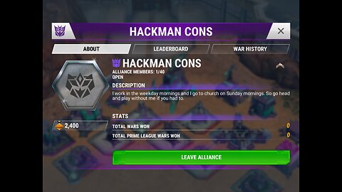 Transformers Earth Wars My Decepticon Alliance is Open