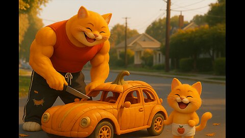 🎃🚗 Heartbreaking Moment Dad Cat's Pumpkin Car Smashed 💔👨‍👦