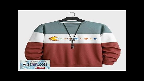 Mens Cartoon Planet Print Color Block Patchwork Pullover Sweatshirts Rust S Review