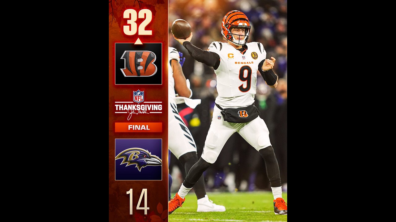 Bengals’ Thanksgiving Knockout: 32–14 vs Ravens — Burrow Back and Unstoppable!