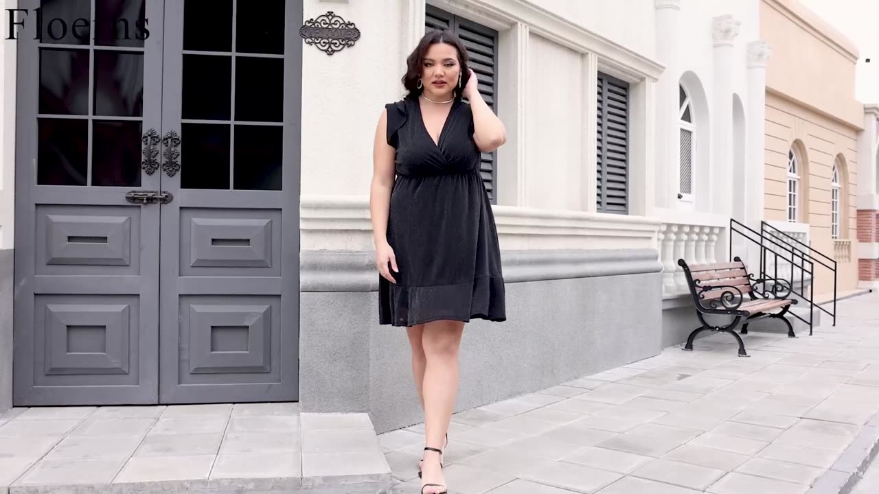 Floerns Women's Plus Size Glitter Wrap V Neck Short Sleeve Party A Line Dress
