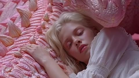 Crie um vídeo ultra-realista que retrata uma cena serena e encantadora de uma menina dormindo