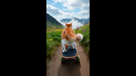 camera rushes behind a cat skater