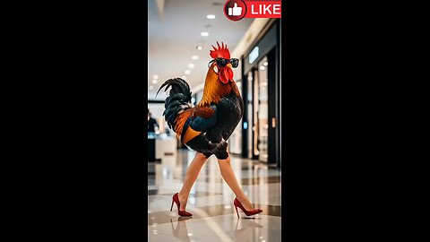A rooster walks around dressed as his girlfriend. At the market. AI generate content only enjoy