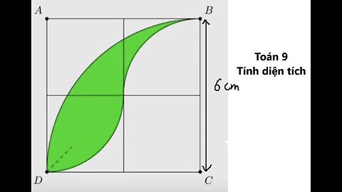 Toán 9 - Tính diện tích phần màu xanh lá với ABCD là hình vuông cạnh 6 cm được chặn bởi 3 hình tròn