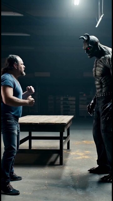 Russell Blade body slams the red-eyed monster through a table