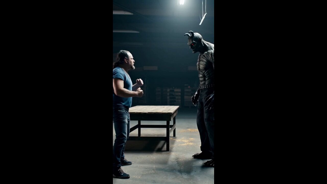 Russell Blade body slams the red-eyed monster through a table