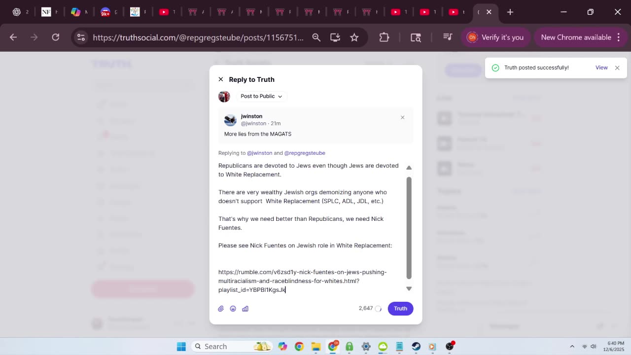 Reaching lots of MAGA on Truth Social with Nick Fuentes propaganda