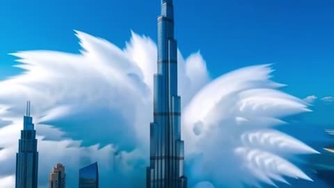 Unbelievable Tsunami Over Burj Khalifa 🌊