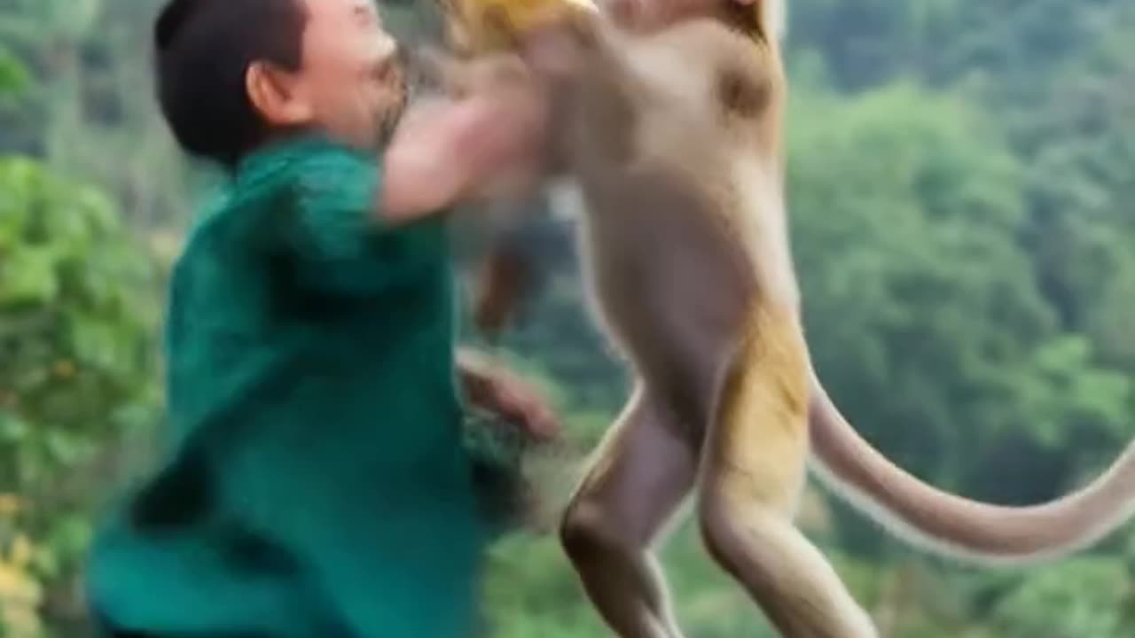 Monkey fighting for banana