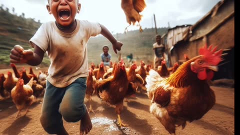 A boy and a hen
