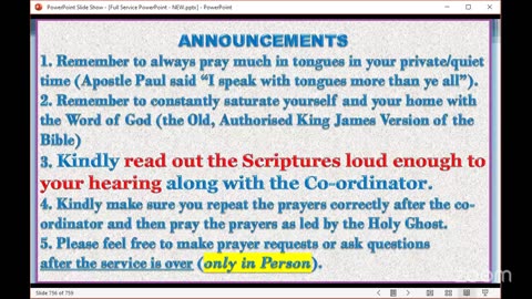 The Narrow Way Christian Church of God - BIBLE-READING and Prayer Service - Wednesday 01/10/2025