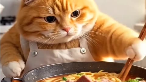 Cute Funny Cat Cooking