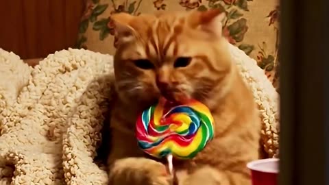Who gave the cat a lollipop?!