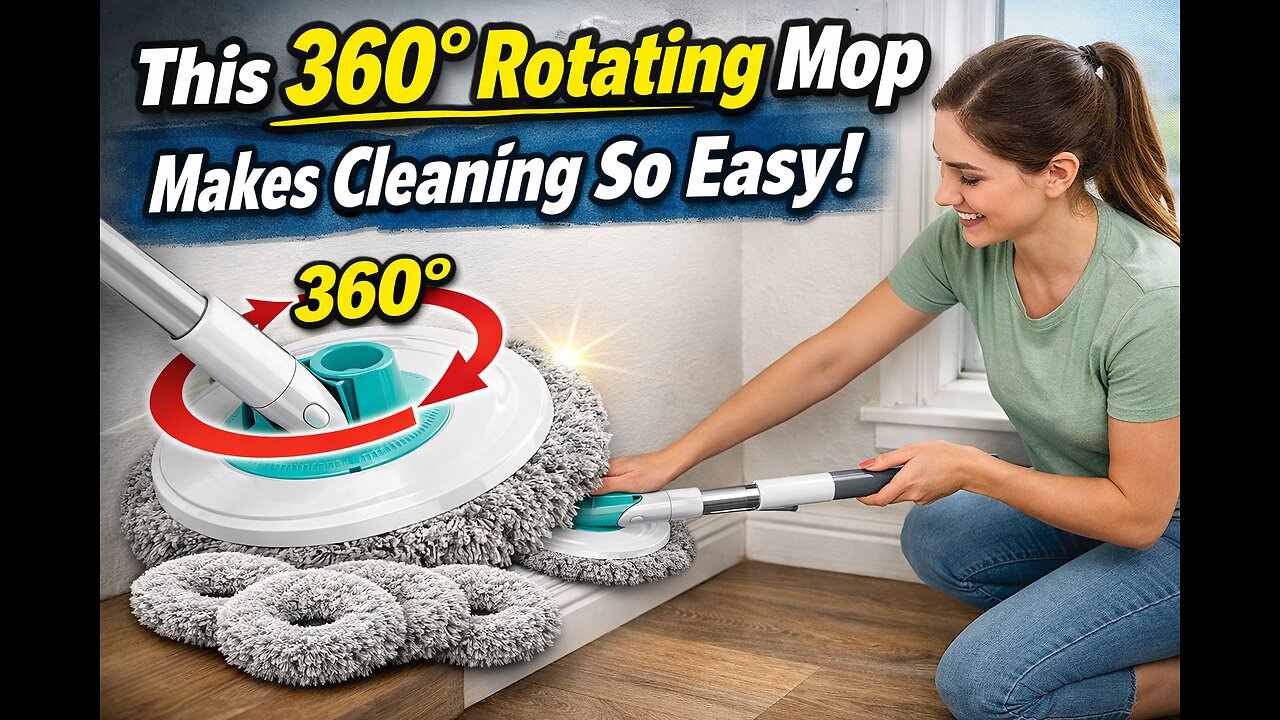 360° Rotatable Mop Set with Replaceable Microfiber Heads | Complete Home Cleaning Tool