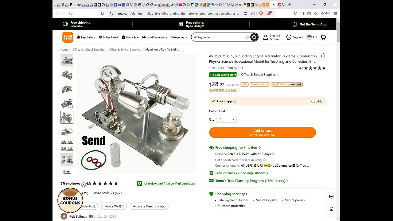 Review of Temu Stirling Engine