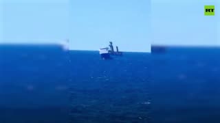 Moment Russian cargo ship sinks in Mediterranean