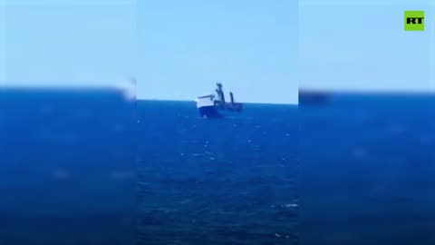 Moment Russian cargo ship sinks in Mediterranean