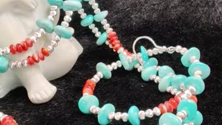 修正----GN-20250102-04 Turquoise jewelry set with delicate red spiny oyster conformal turquoise