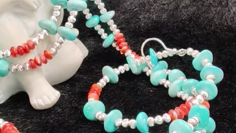 修正----GN-20250102-04 Turquoise jewelry set with delicate red spiny oyster conformal turquoise