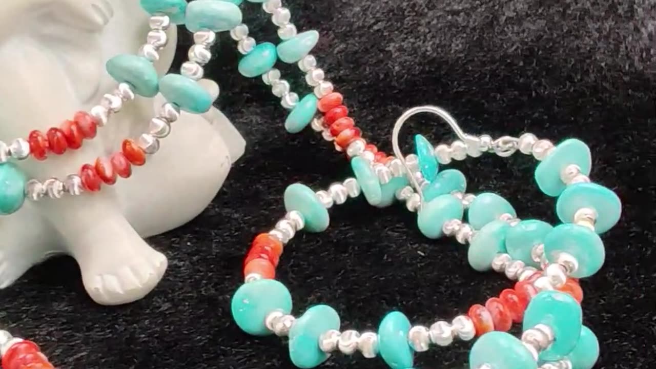 修正----GN-20250102-04 Turquoise jewelry set with delicate red spiny oyster conformal turquoise