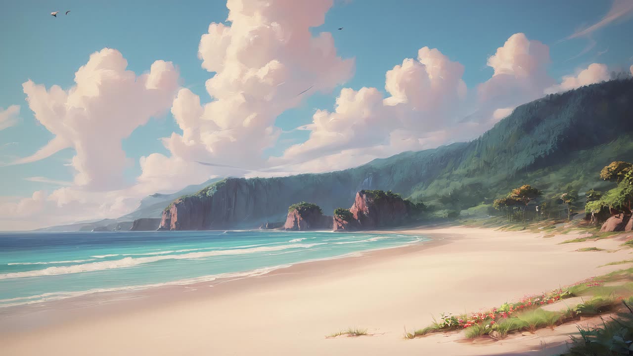 Relaxing Music with Ocean Waves- Beautiful Piano Music- Warm Beach Day Sounds