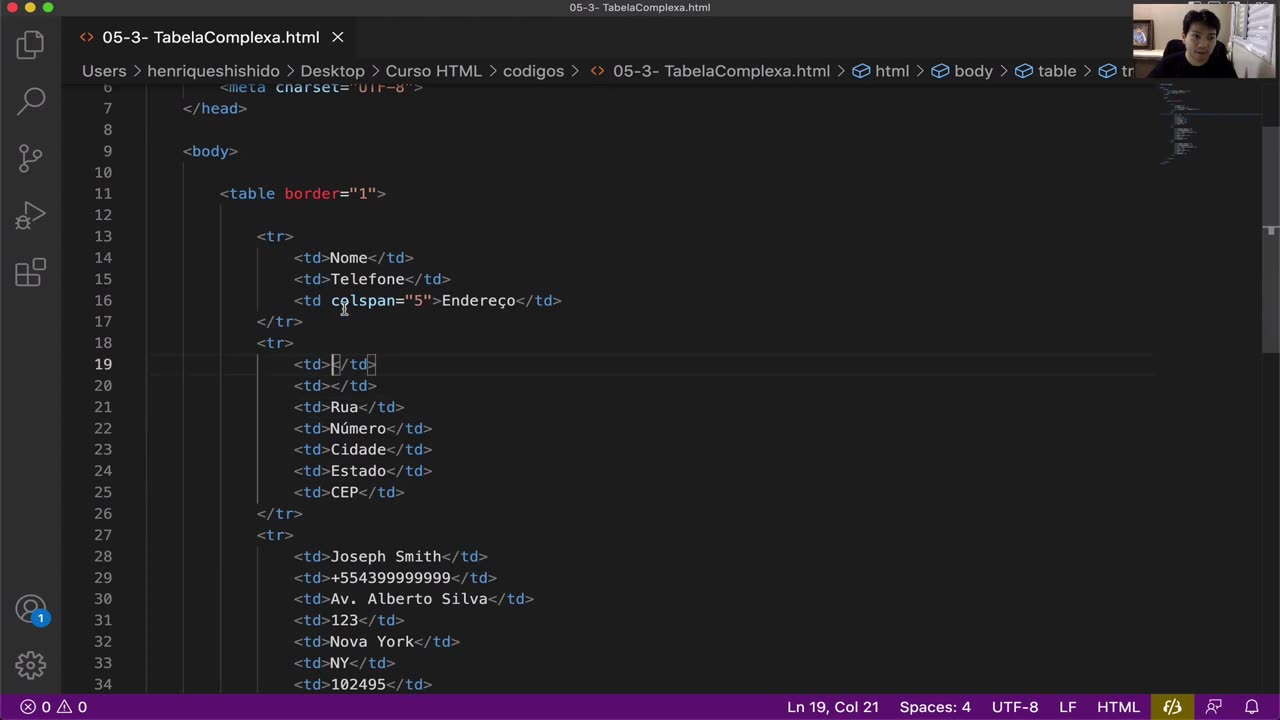Módulo III - Html - Aula 43 - Tabela complexa