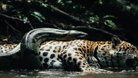HUGE ANACONA AMBUSHES A JAGUAR IN A RIVER