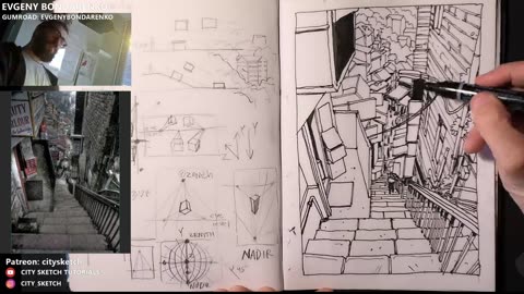 How to draw stairs and downhill in perspective