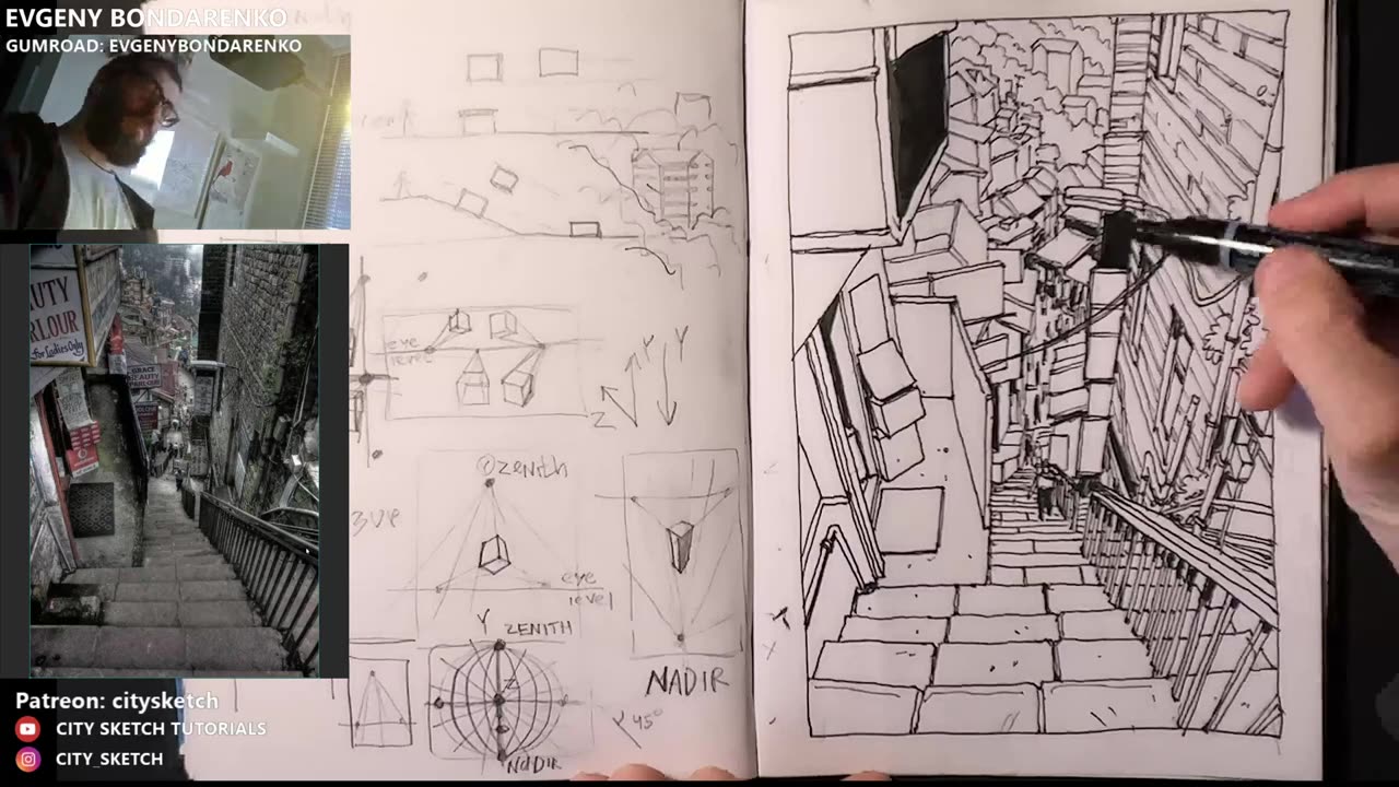 How to draw stairs and downhill in perspective