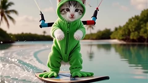 This Cat is Parasailing Over the Ocean! ⛵#cat #cute #cats #frog