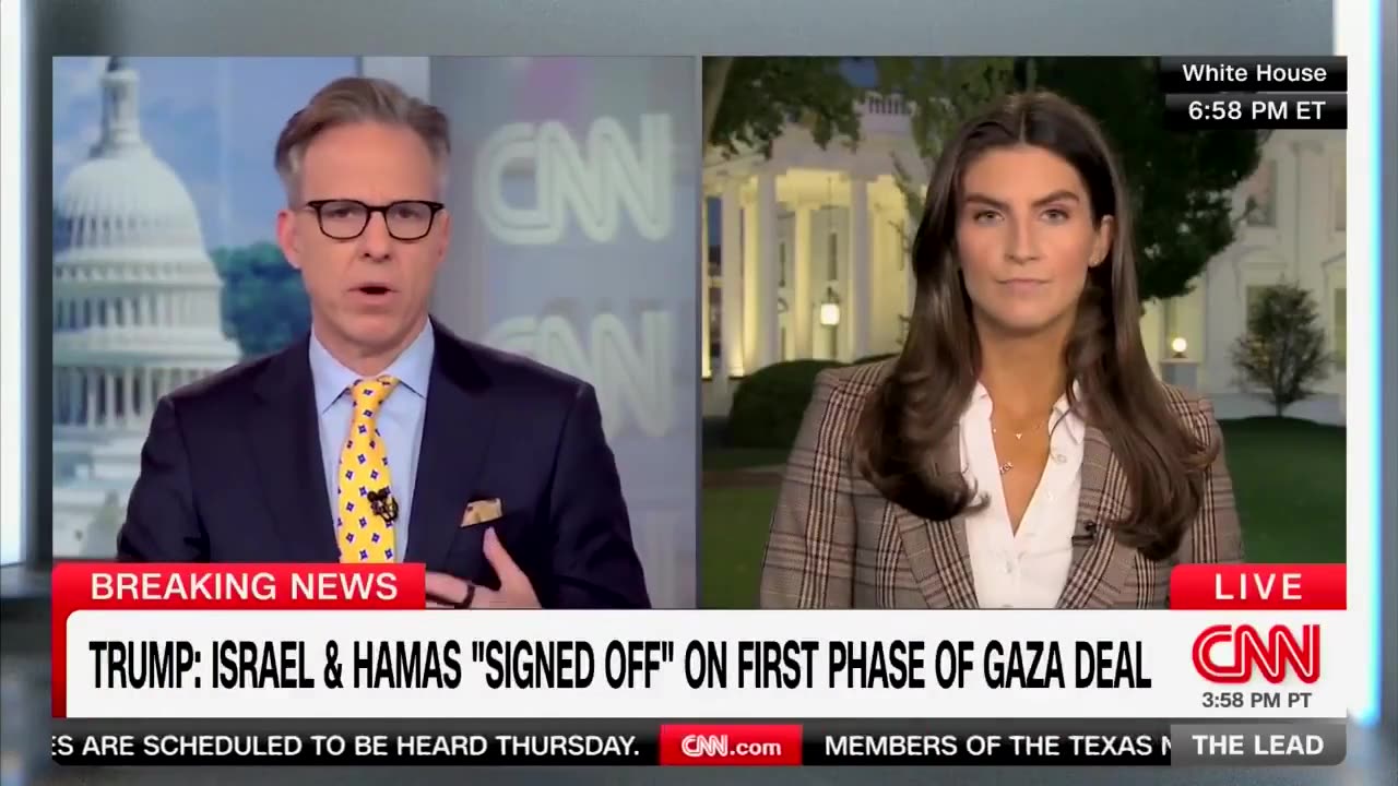 Kaitlan Collins Corrects Jake Tapper After He Downplays Trump’s Israel-Hamas Deal