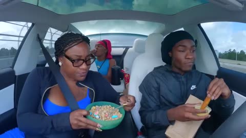 SLOPPY EATING IN KEON TESLA TO GET HIS REACTION *HILARIOUS*