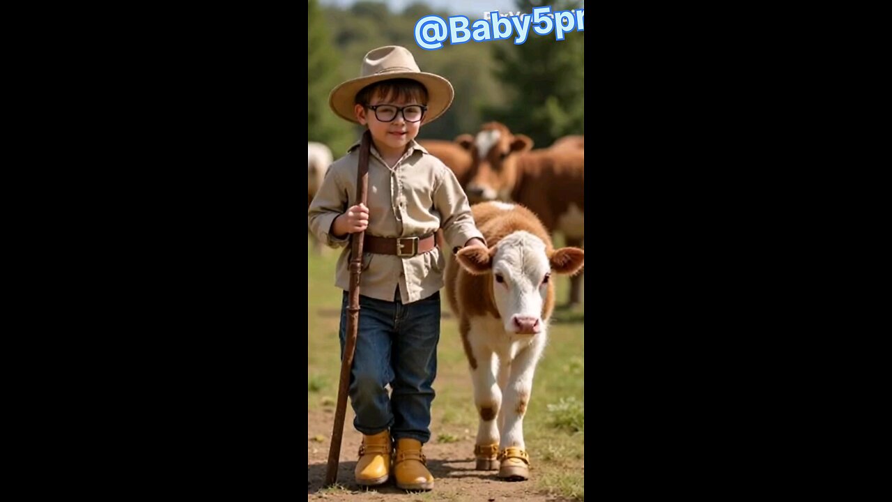 A young boy is herding young cows.🐂🧑🦰
