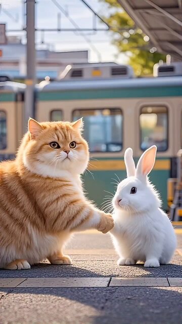 Cat And Rabbit Cute