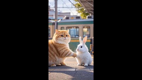 Cat And Rabbit Cute