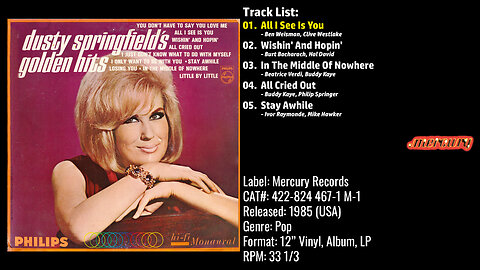 Dusty Springfield – Dusty Springfield's Golden Hits (Full Album) – 1985 – CAT.# 422-824 467-1 M-1