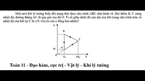 Vật lý - Toán 11: Một mol khí lý tưởng biến đổi trạng thái theo chu trình ABC như hình vẽ. Hai điểm
