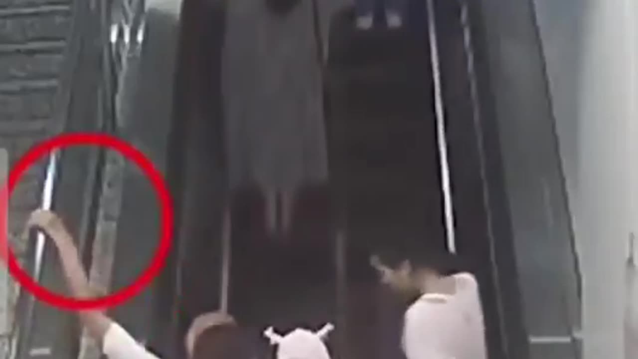 Man doesn't know how to use escalator, injures others including baby
