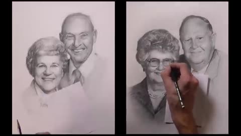 Realistic Drawing Grandparents Portrait in Graphite Pencil